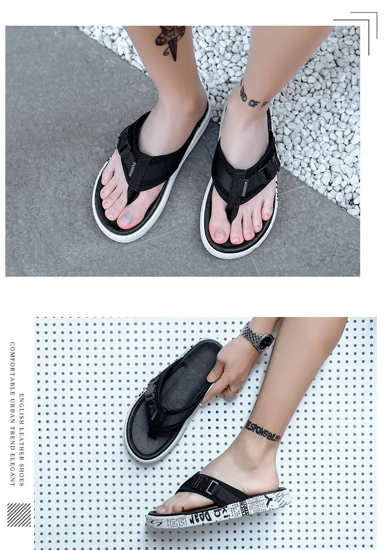 2023 Black Printed Korean Style Flip Flops for Men — feature 13
