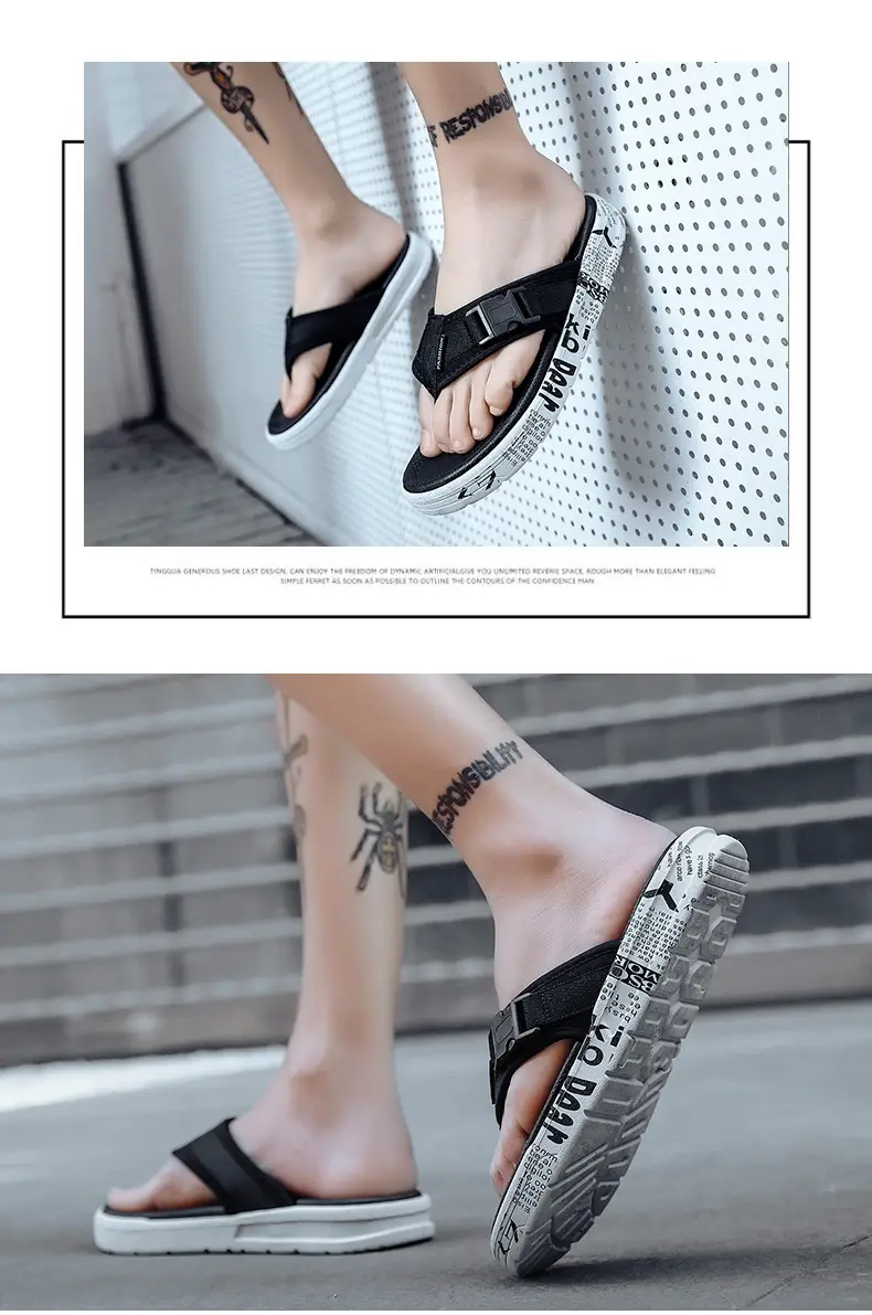 2023 Black Printed Korean Style Flip Flops for Men — feature 14