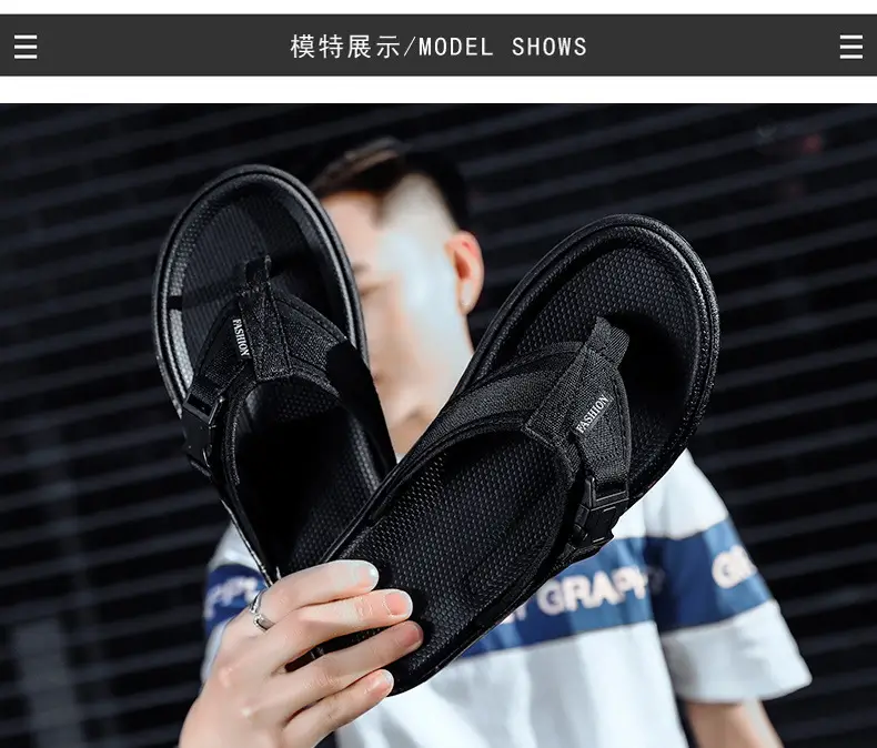 2023 Black Printed Korean Style Flip Flops for Men — feature 16
