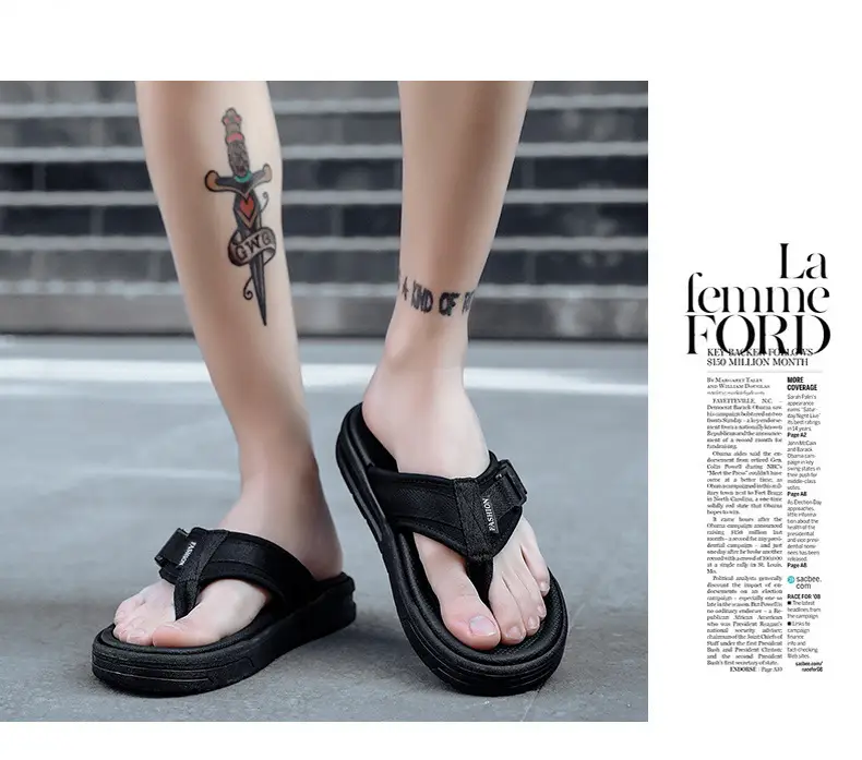 2023 Black Printed Korean Style Flip Flops for Men — feature 17
