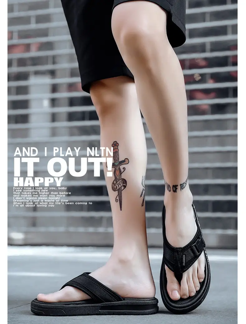 2023 Black Printed Korean Style Flip Flops for Men — feature 18