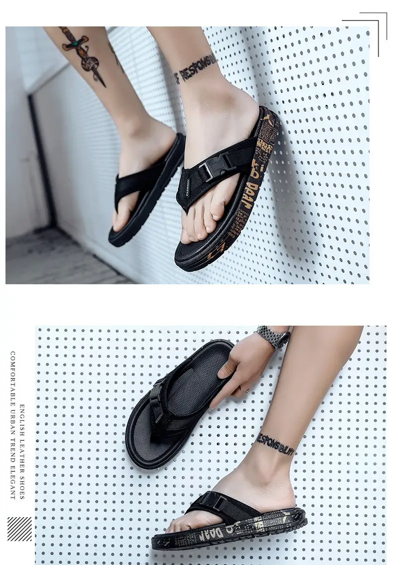 2023 Black Printed Korean Style Flip Flops for Men — feature 19