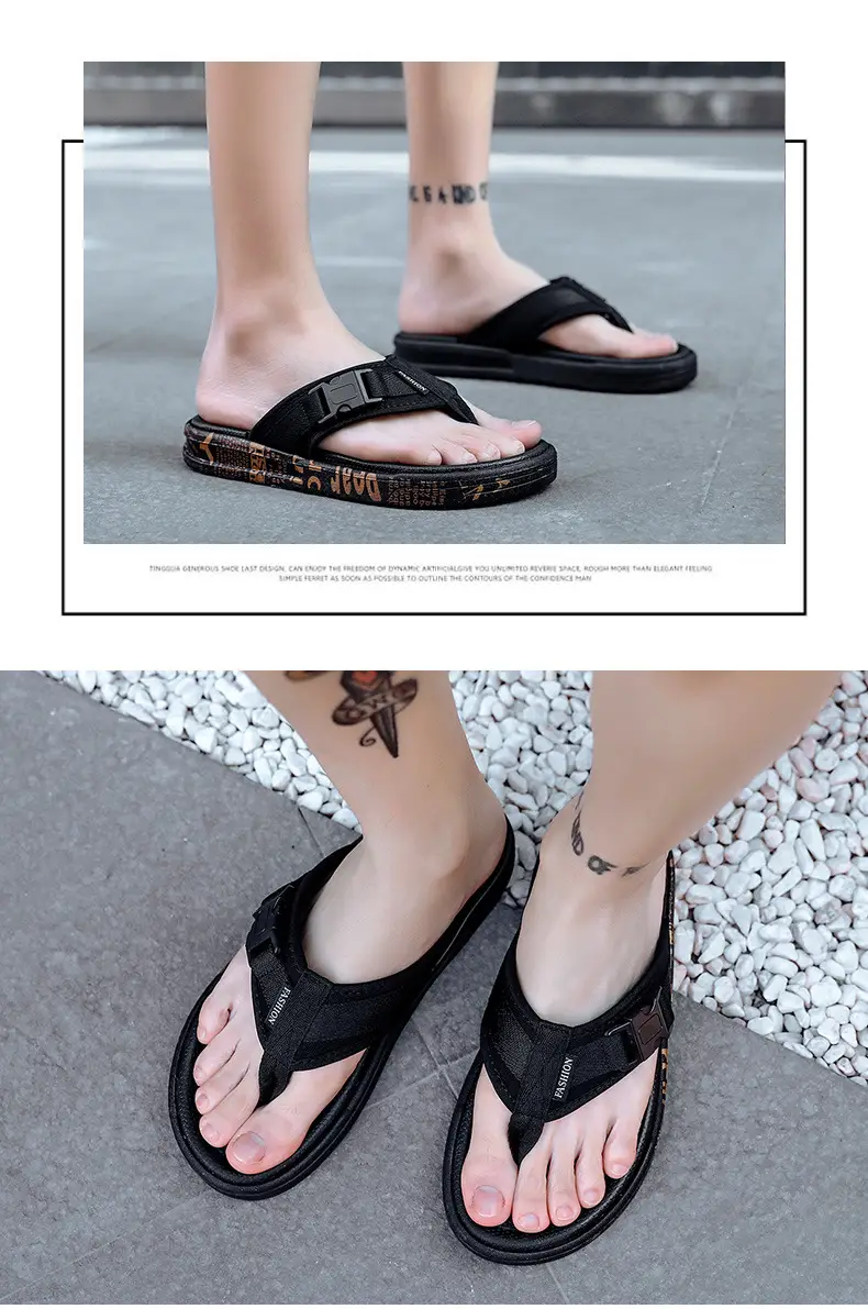 2023 Black Printed Korean Style Flip Flops for Men — feature 20