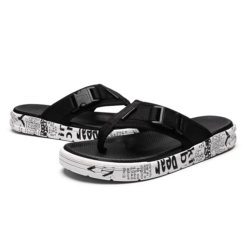 2023 Black Printed Korean Style Flip Flops for Men - Image 2