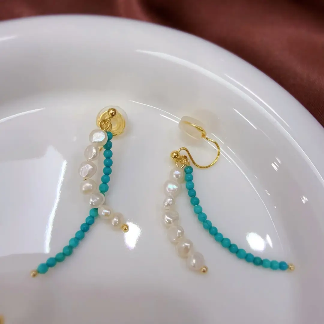 Blue Pearl Cross Earrings for Women
