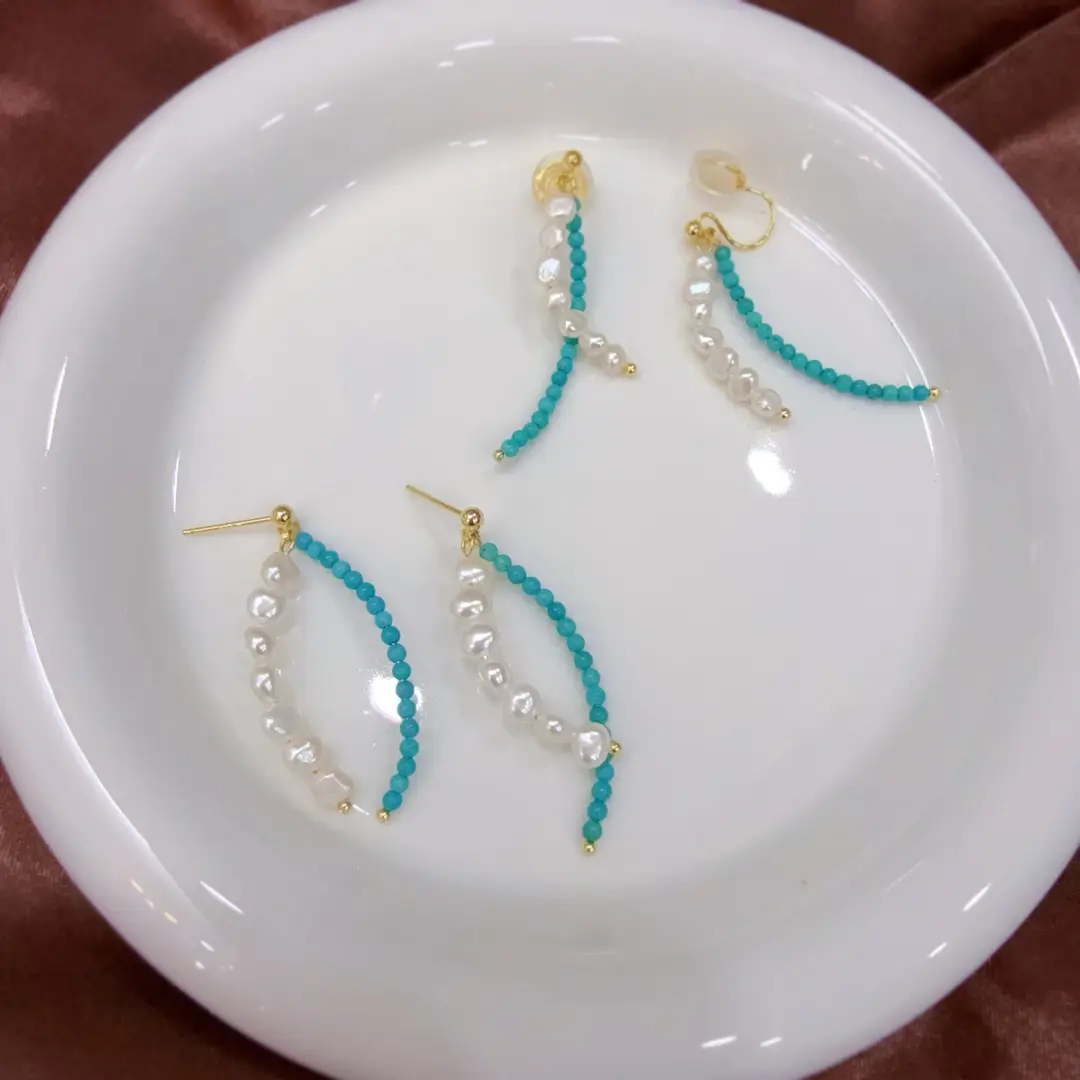 Blue Pearl Cross Earrings for Women