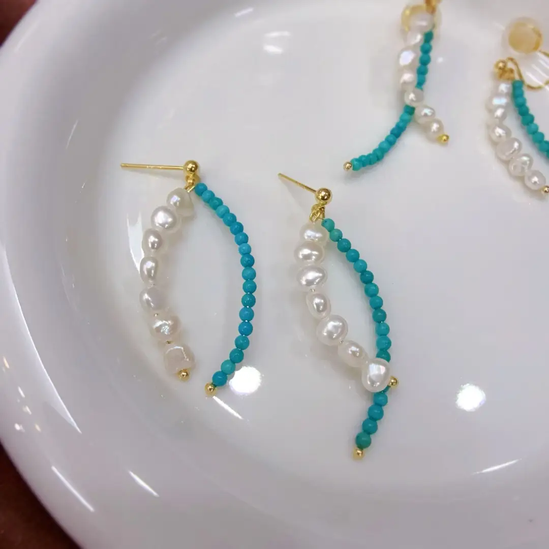 Blue Pearl Cross Earrings for Women