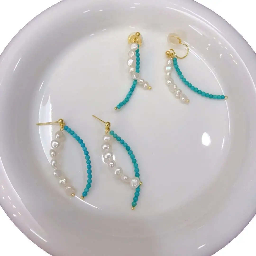 Blue Pearl Cross Earrings for Women