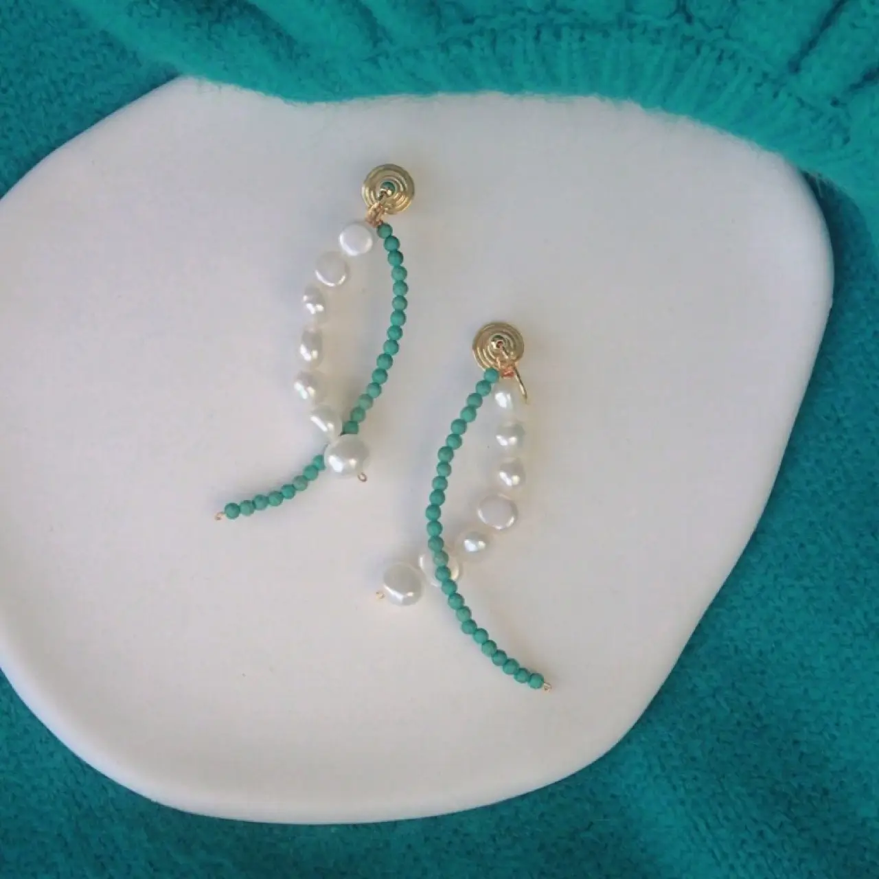 Blue Pearl Cross Earrings for Women — feature 5