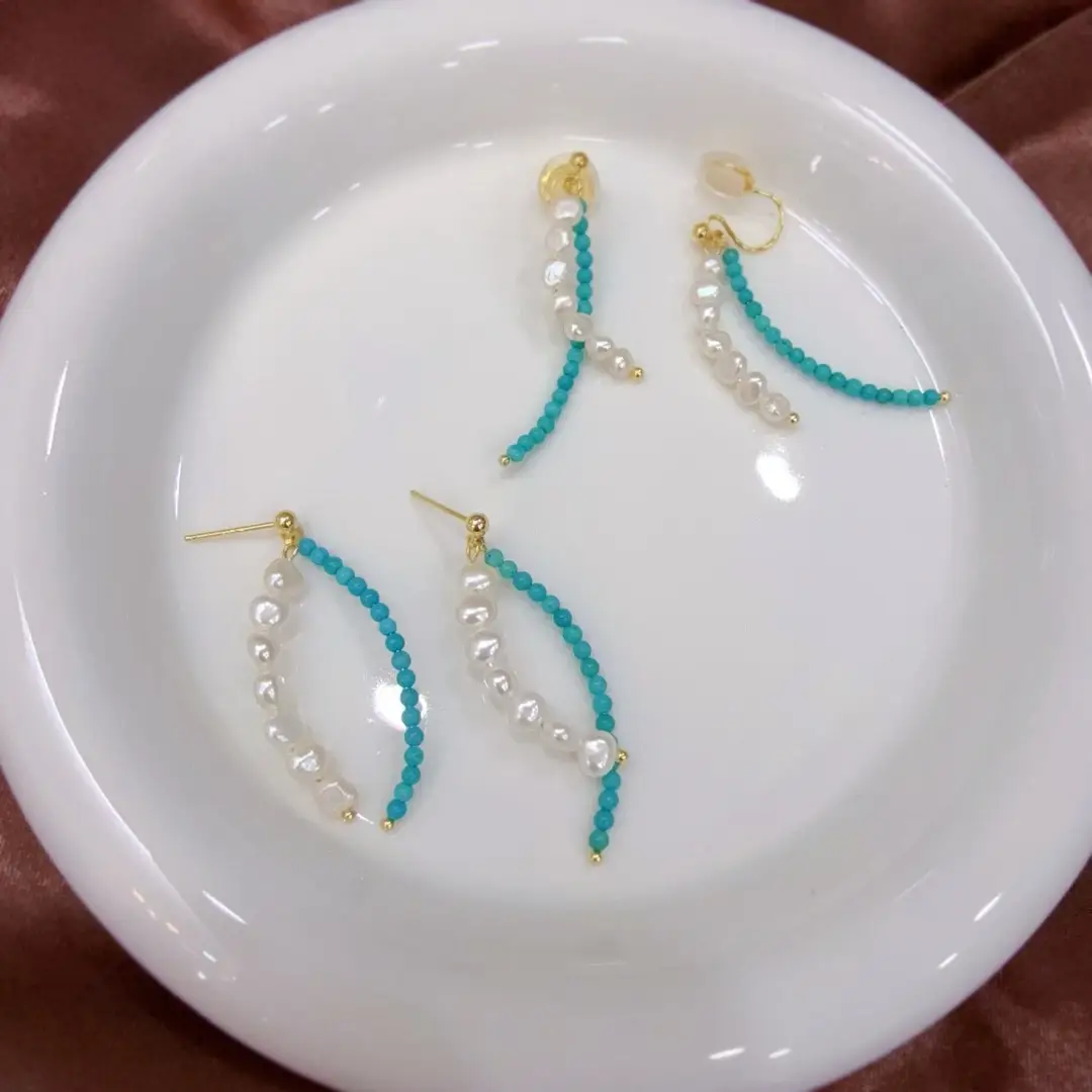 Blue Pearl Cross Earrings for Women