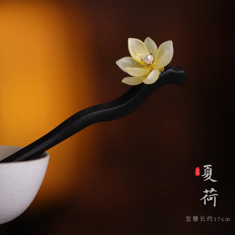 Wooden Hairpin with Cherry Embroidery for Women