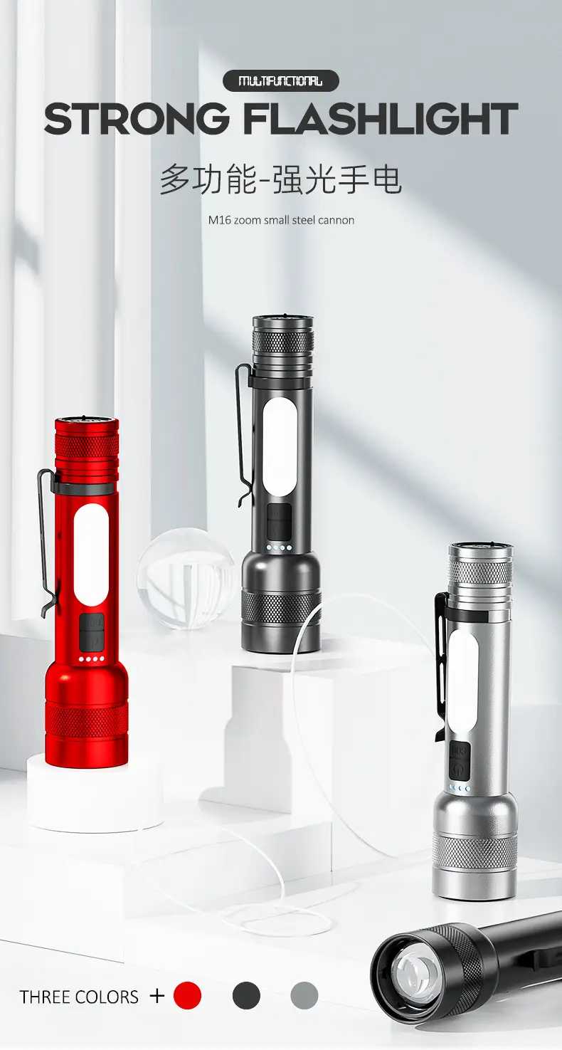 18650 Lithium Battery Cross-Country Flashlight COB Zoom 3-Color β feature 1