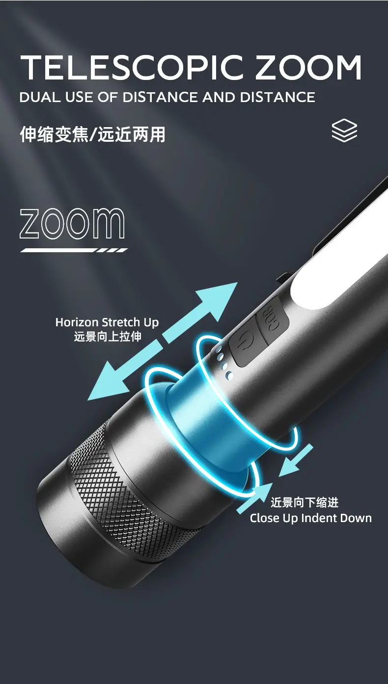 18650 Lithium Battery Cross-Country Flashlight COB Zoom 3-Color β feature 3