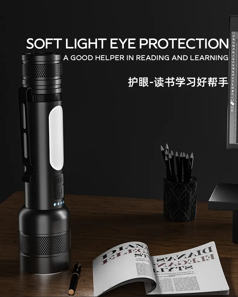 18650 Lithium Battery Cross-Country Flashlight COB Zoom 3-Color β feature 5