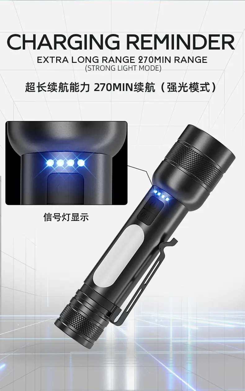 18650 Lithium Battery Cross-Country Flashlight COB Zoom 3-Color β feature 9