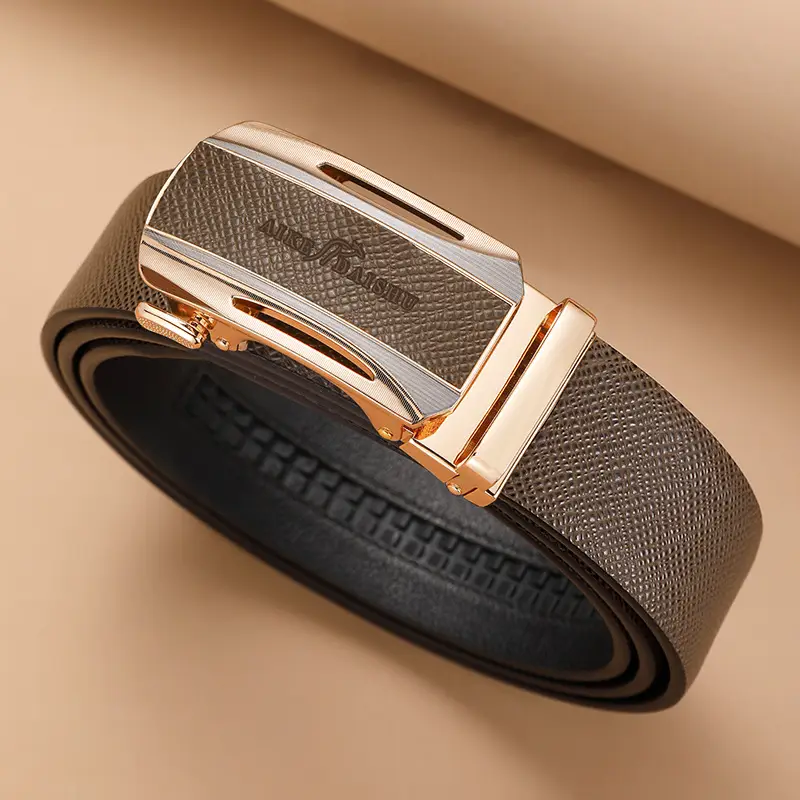 Men's Genuine Leather Belt with Gold Plated Buckle - Image 4