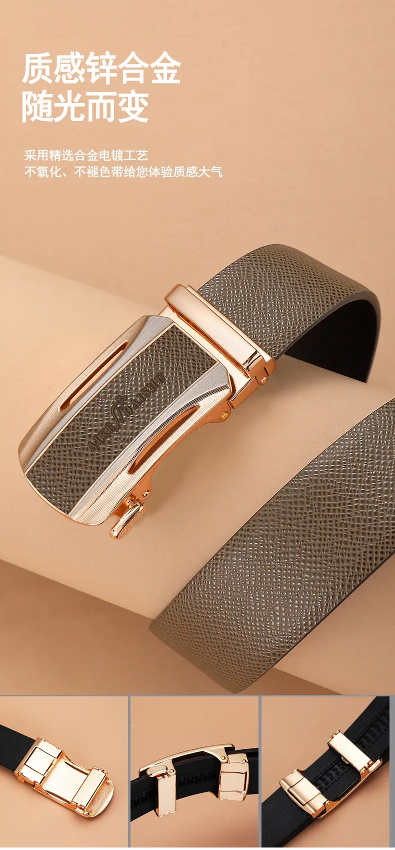 Men's Genuine Leather Belt with Gold Plated Buckle β feature 13