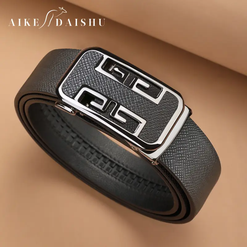 Men's Automatic Buckle Cowhide Belt with Gold Plated Design - Image 3