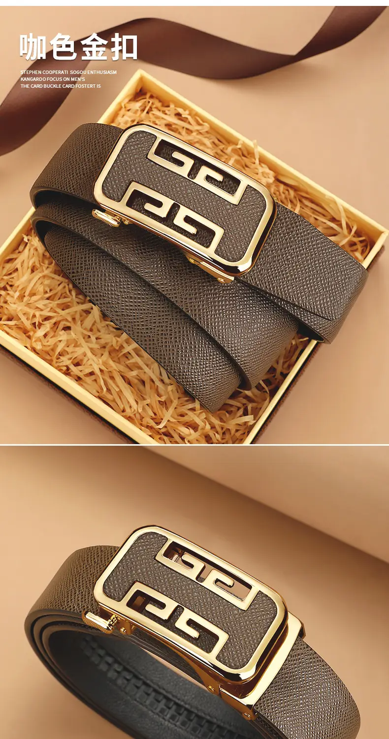 Men's Automatic Buckle Cowhide Belt with Gold Plated Design β feature 15