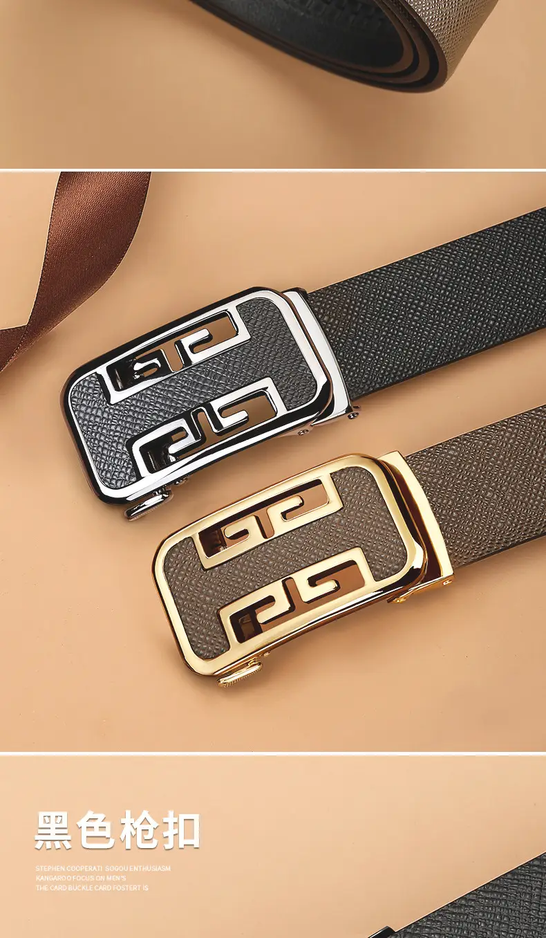 Men's Automatic Buckle Cowhide Belt with Gold Plated Design β feature 16