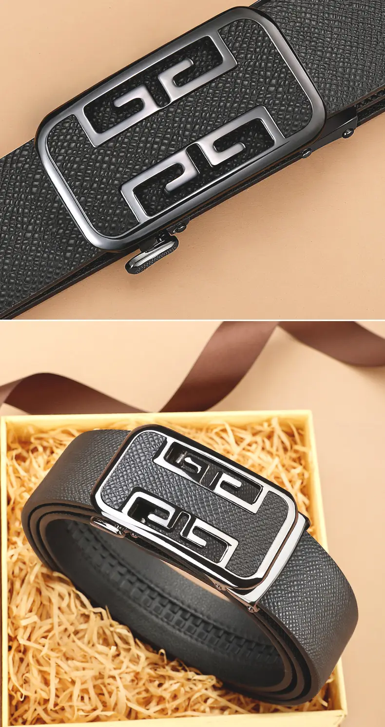 Men's Automatic Buckle Cowhide Belt with Gold Plated Design β feature 17