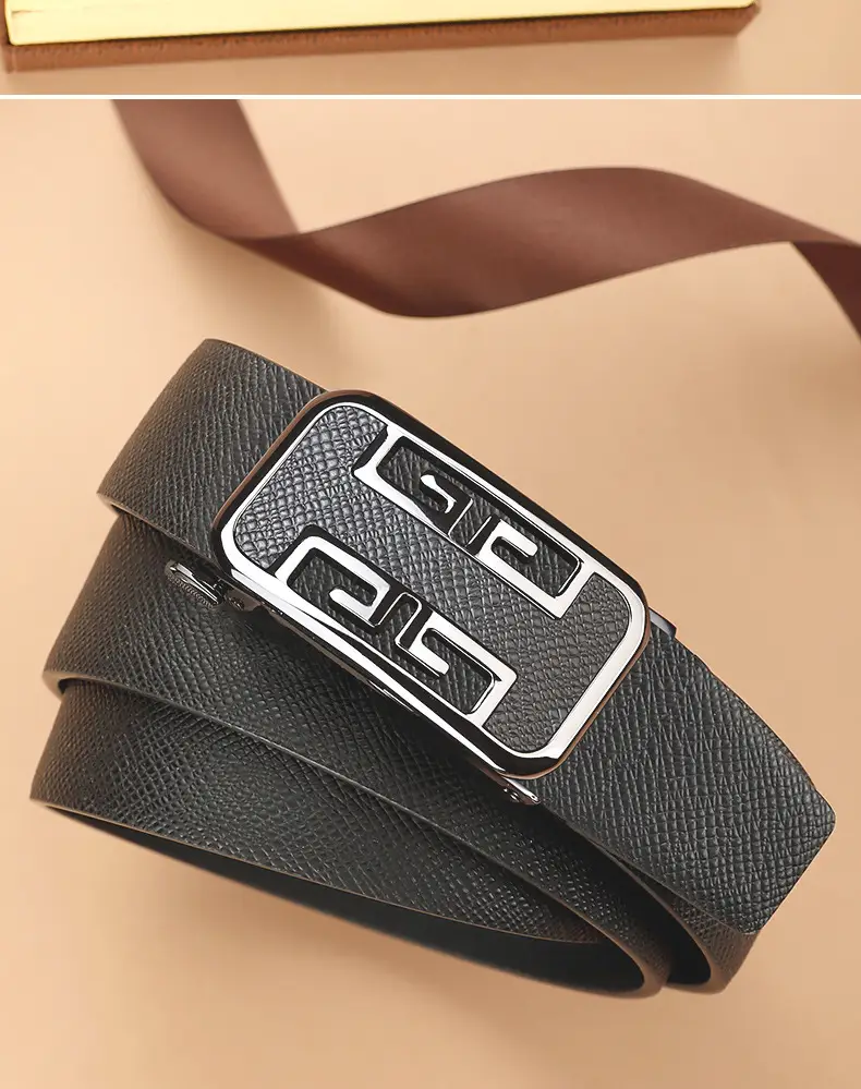 Men's Automatic Buckle Cowhide Belt with Gold Plated Design β feature 18