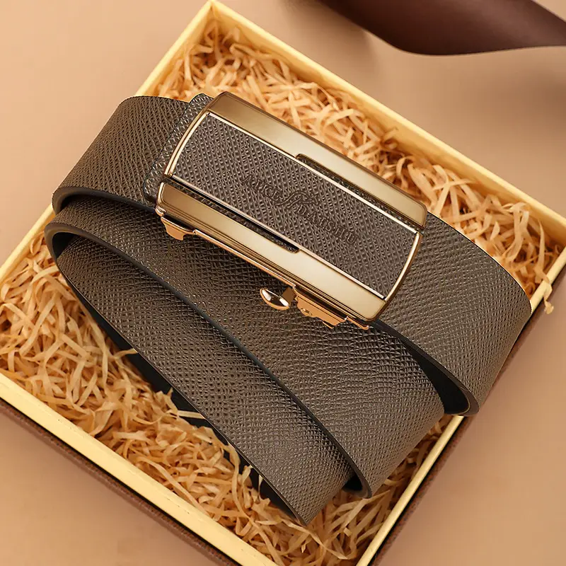 Men's Genuine Leather Belt with Automatic Buckle & Gold Plated Clasp - Image 3
