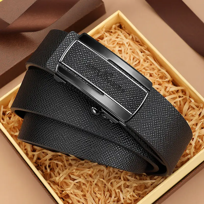 Men's Genuine Leather Belt with Automatic Buckle & Gold Plated Clasp - Image 4