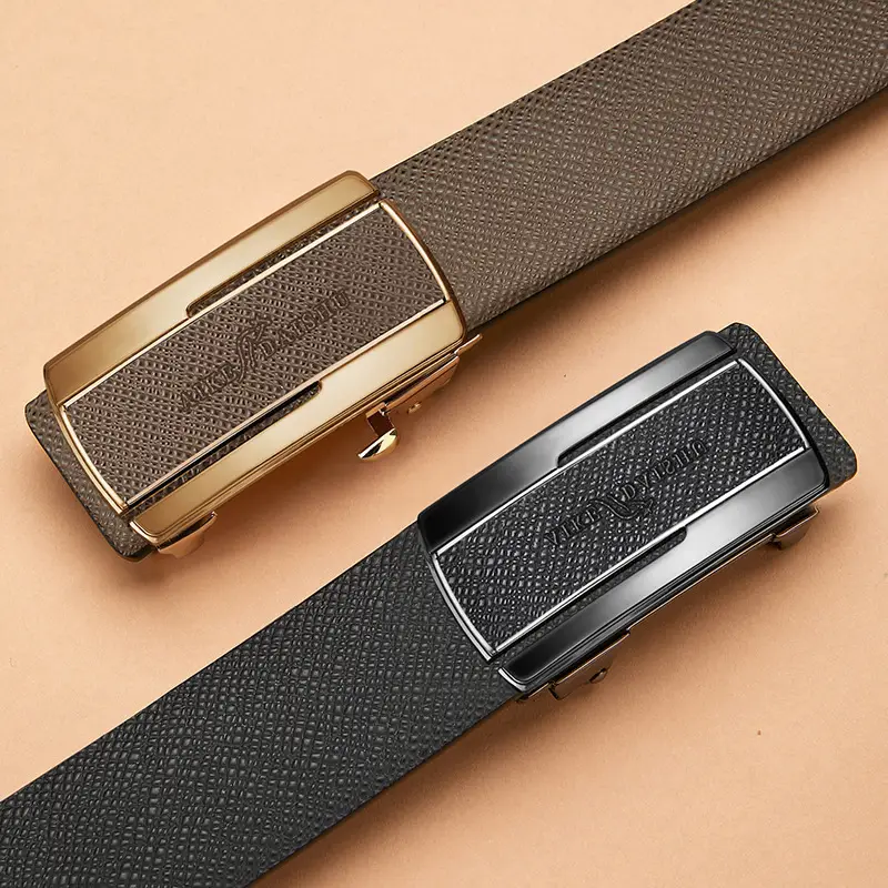Men's Genuine Leather Belt with Automatic Buckle & Gold Plated Clasp - Image 5