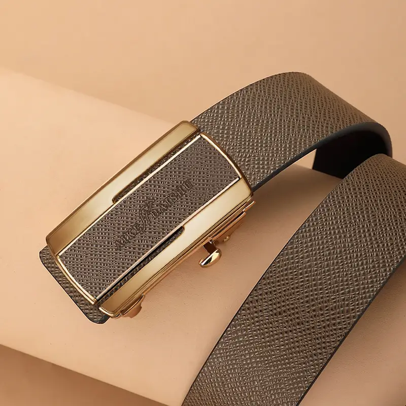 Men's Genuine Leather Belt with Automatic Buckle & Gold Plated Clasp - Image 6