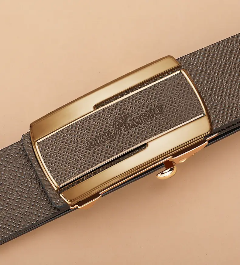 Men's Genuine Leather Belt with Automatic Buckle & Gold Plated Clasp — feature 12
