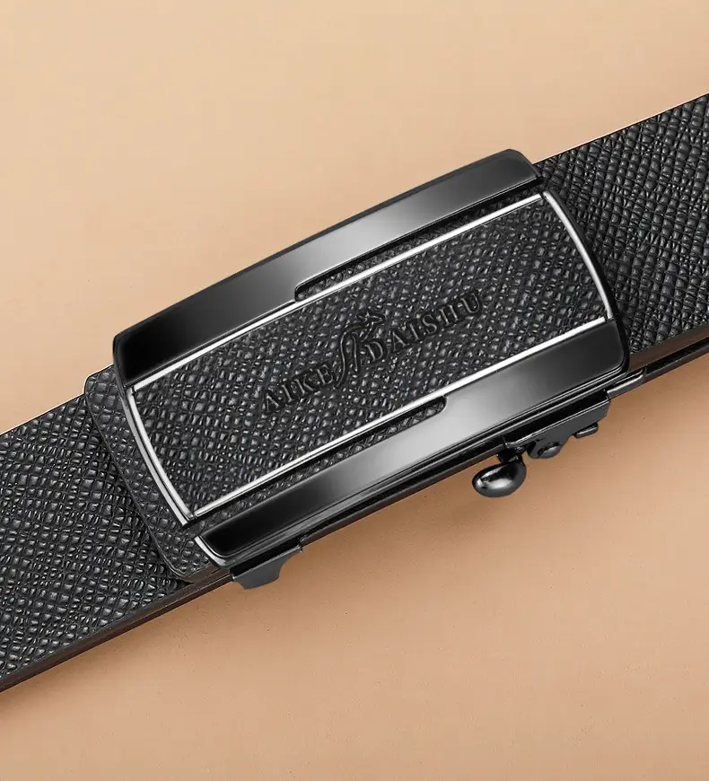 Men's Genuine Leather Belt with Automatic Buckle & Gold Plated Clasp — feature 15