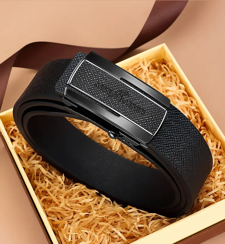 Men's Genuine Leather Belt with Automatic Buckle & Gold Plated Clasp — feature 16