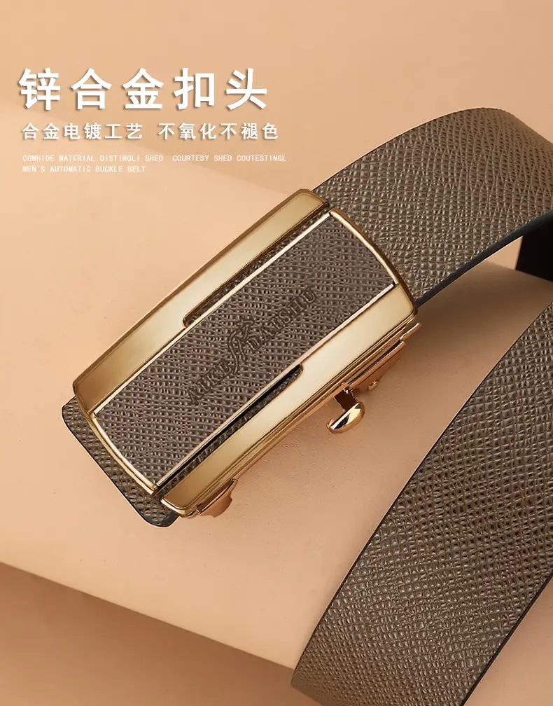 Men's Genuine Leather Belt with Automatic Buckle & Gold Plated Clasp — feature 8