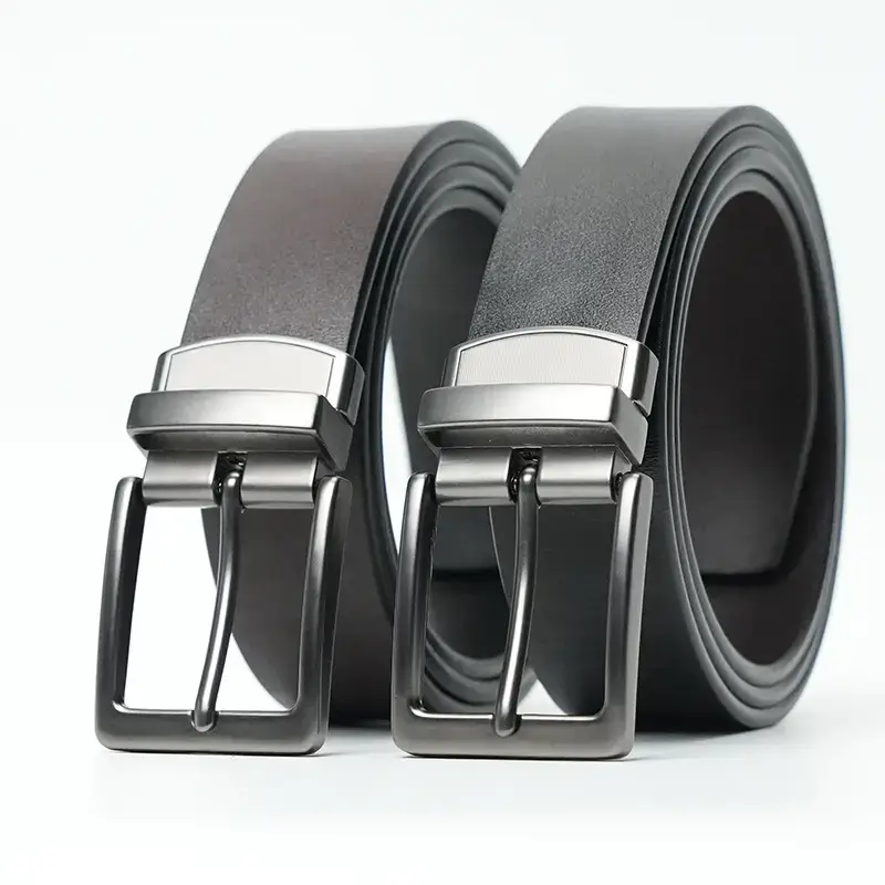 Men's New High-End Cowhide Belt with Rotating Pin Buckle - Image 3