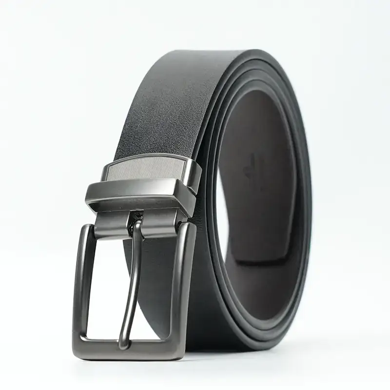 Men's New High-End Cowhide Belt with Rotating Pin Buckle