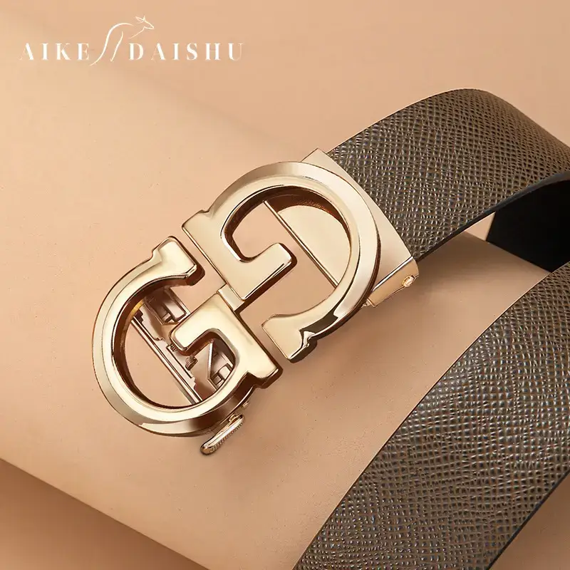 Men's Genuine Leather Belt with Gold Buckle - Image 3