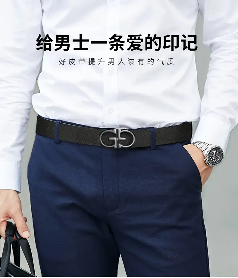 Men's Genuine Leather Belt with Gold Buckle β feature 7