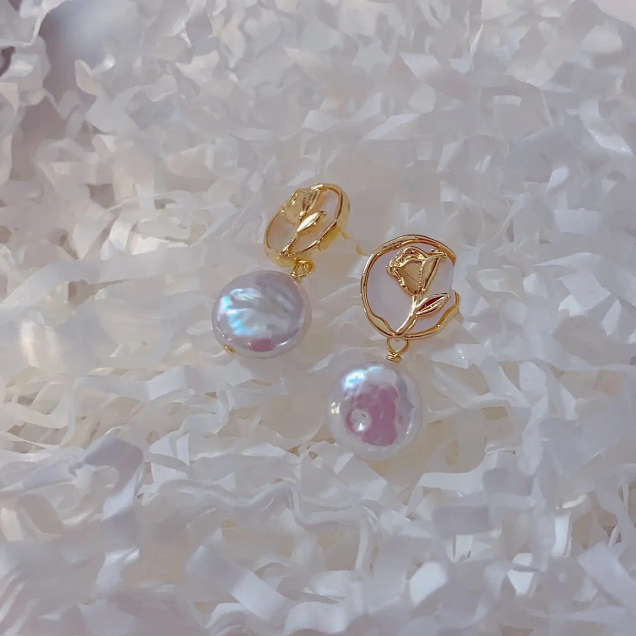 Korean Style Pearl Earrings with Buckle Design - Image 3