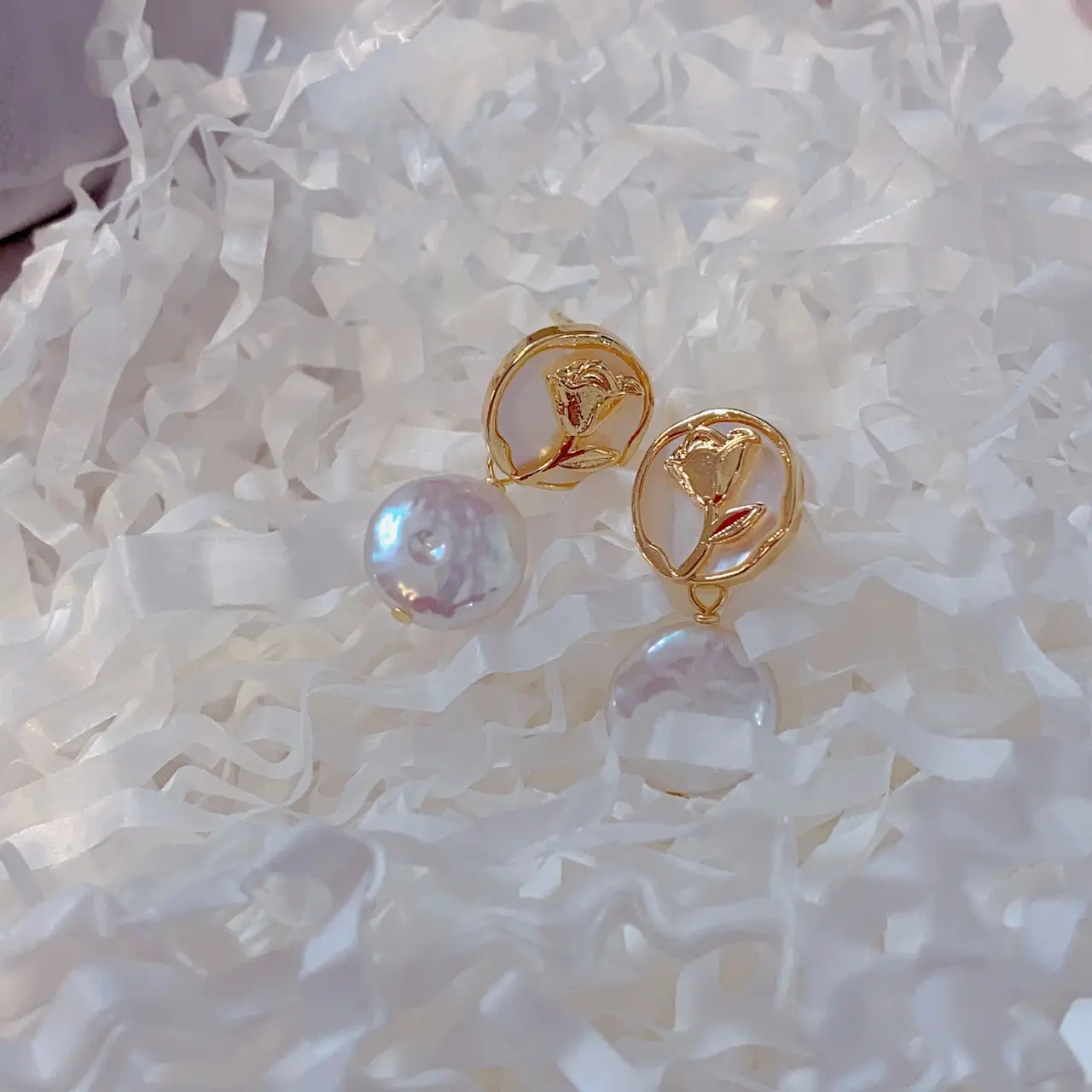 Korean Style Pearl Earrings with Buckle Design - Image 5