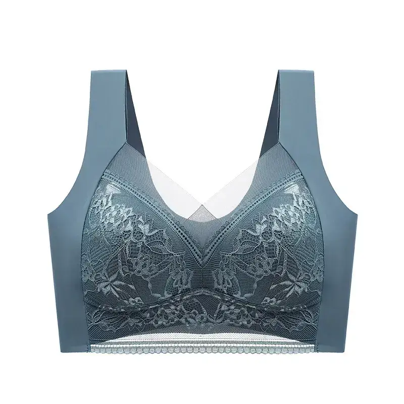 Women's Pink Lace Bra Small Chest Seamless Underwear - Image 11