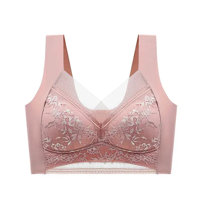Women's Pink Lace Bra Small Chest Seamless Underwear - Image 3