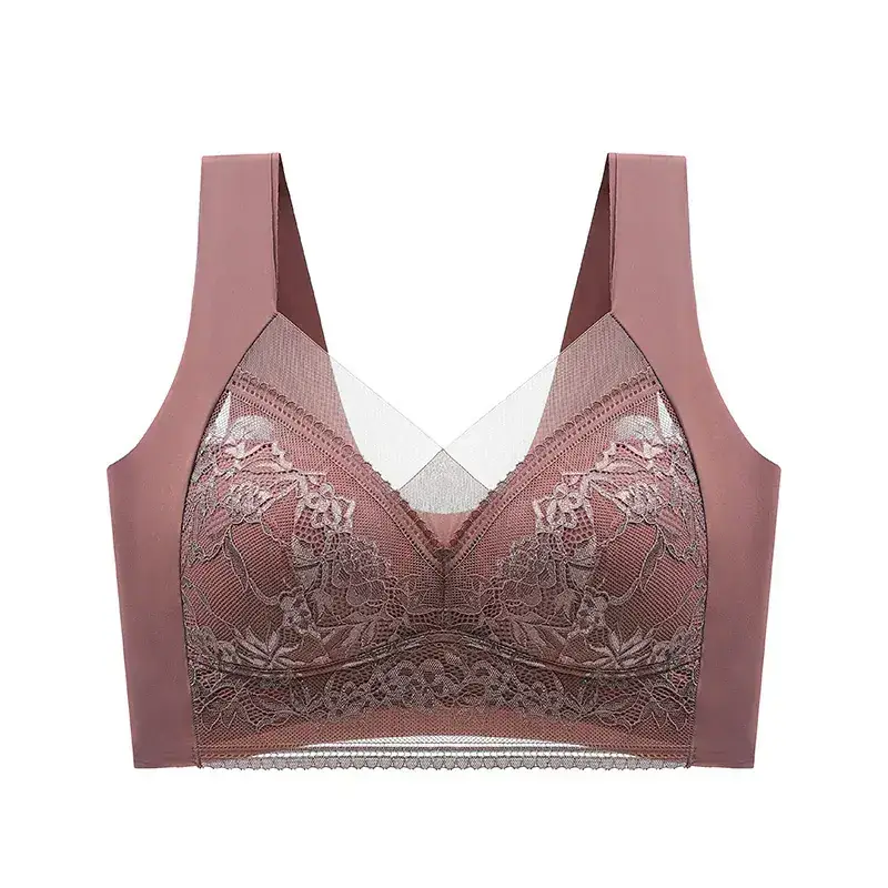 Women's Pink Lace Bra Small Chest Seamless Underwear - Image 4