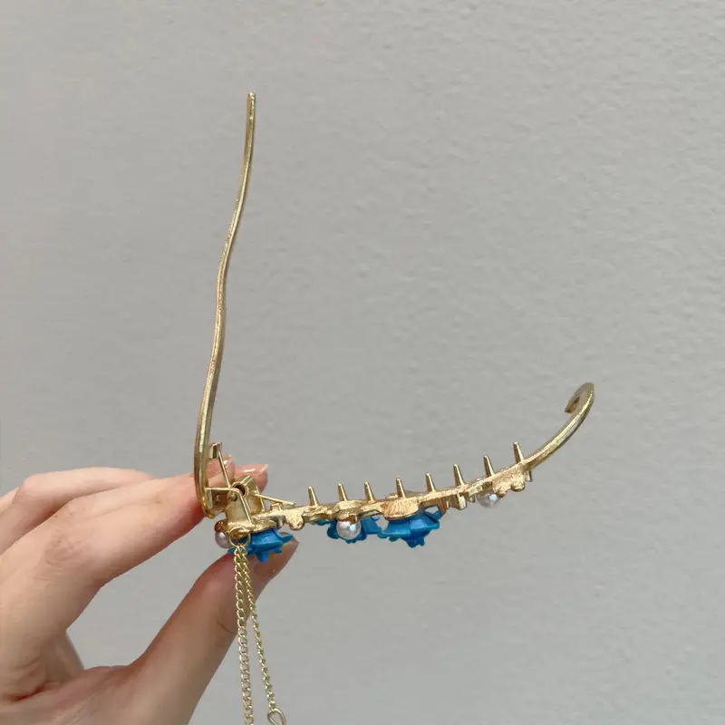 Gold Plated Blue Pearl Hair Clip for Women - Image 6