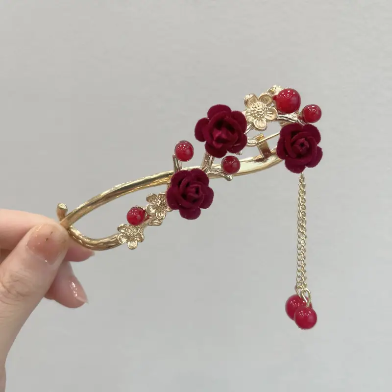 Gold Plated Blue Pearl Hair Clip for Women - Image 2