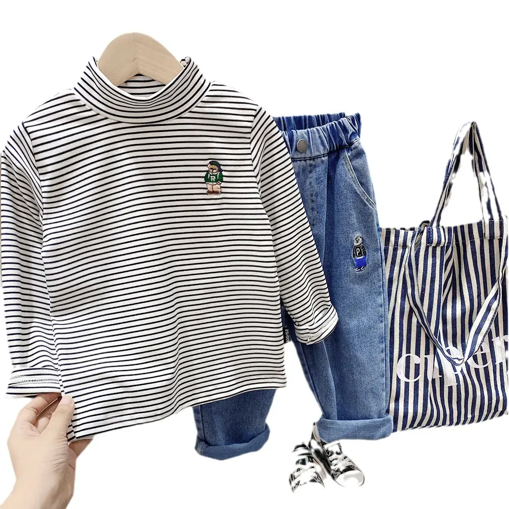 Boy's Striped Fleece 2-Turn Set Blue Pants - Image 6