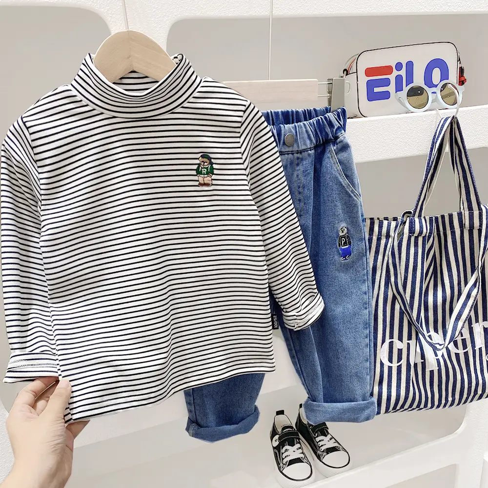 Boy's Striped Fleece 2-Turn Set Blue Pants — feature 2