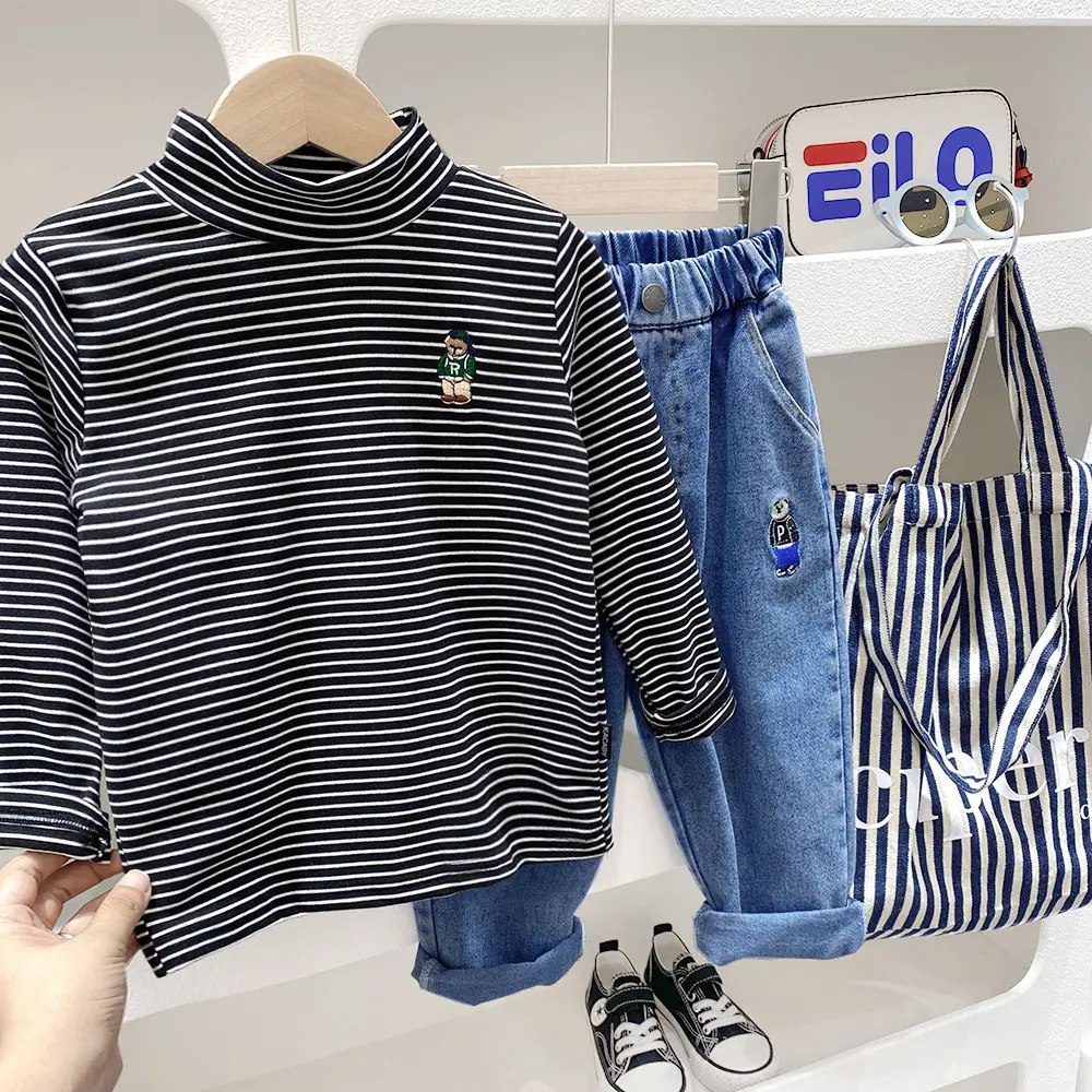 Boy's Striped Fleece 2-Turn Set Blue Pants — feature 5