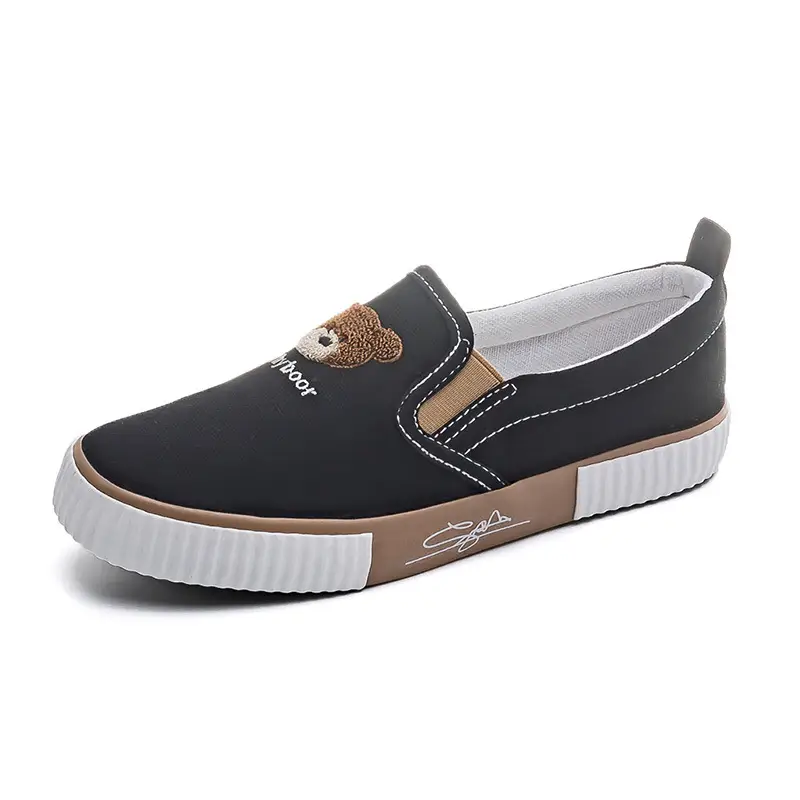 Work practice low-top elastic band slip-on women's shoes all-match breathable slip-on bear black canvas shoes - Image 7