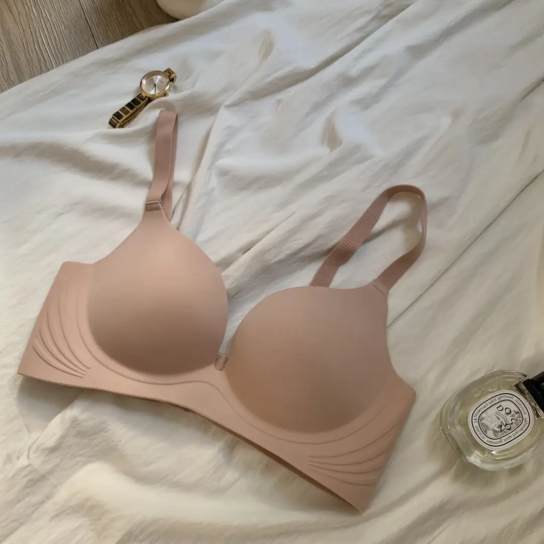 Seamless Underwear no steel ring glossy super soft comfortable soft support anti-sagging large breast bra small thin